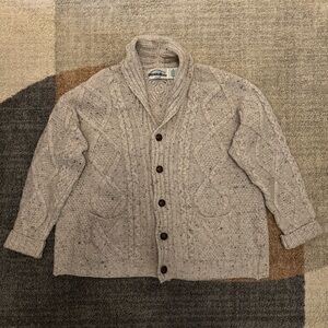 Aran Crafts - Men's Oatmeal Cardigan Sweater with Shawl - XL